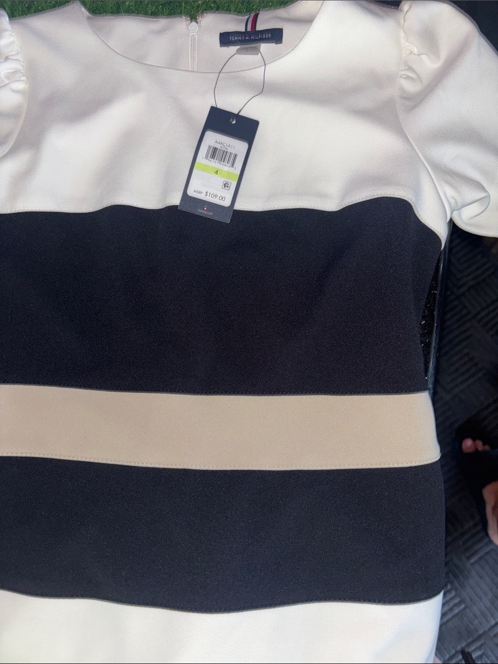 Tommy Hilfiger Colorblock Stripe Dress - White, Black, Cream